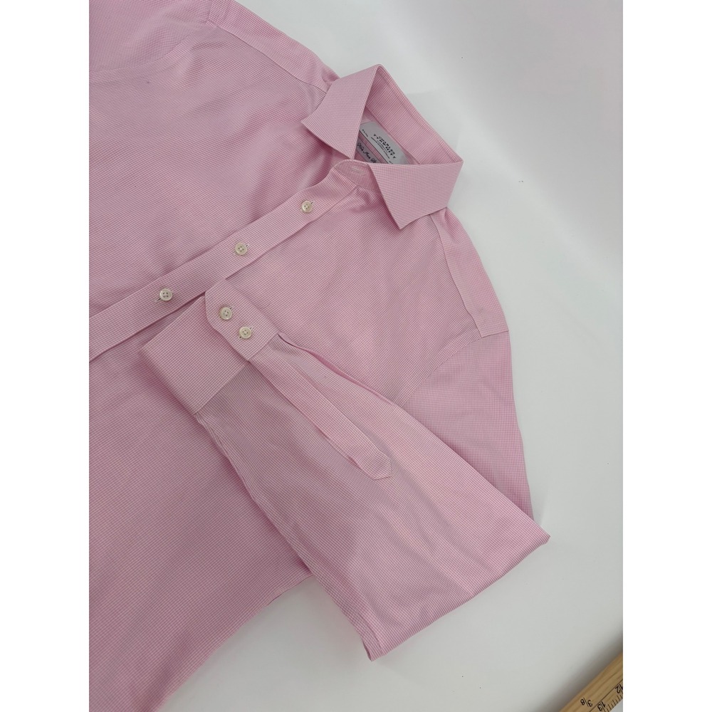 Charles Tyrwhitt Mens Pink Micro Check Non Iron Slim Fit Dress Shirt 16.5 34